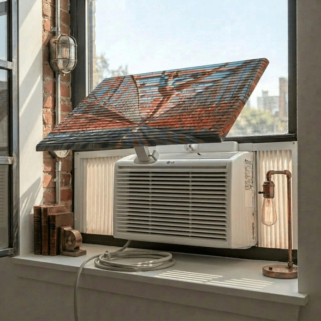 Pretty AC Ballerina decorative air conditioner cover installed on window [pretty:ballerina]