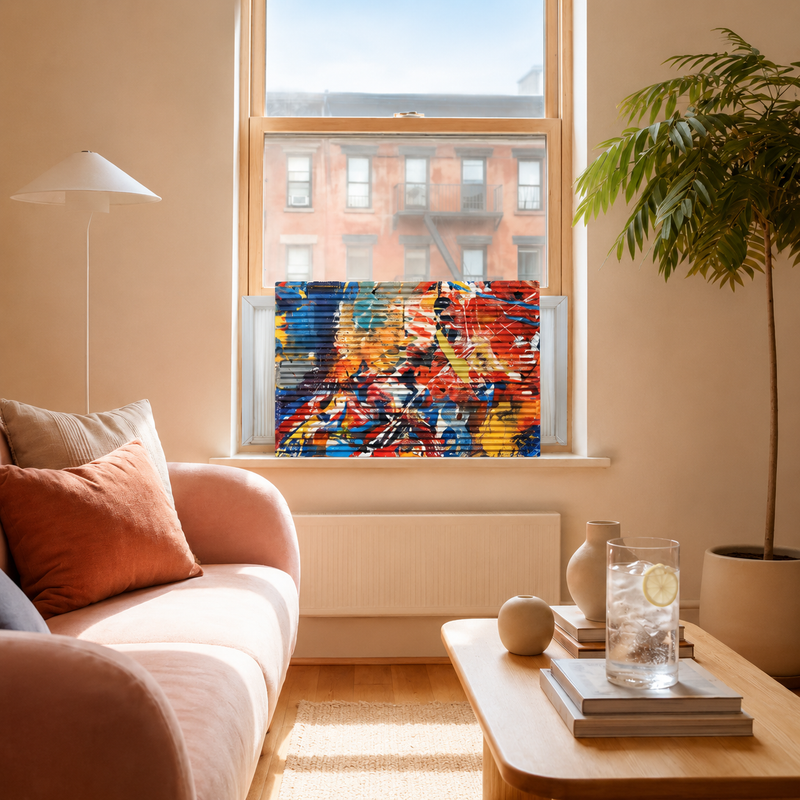 Pretty AC Love is in the Air decorative air conditioner cover installed on window [pretty:graffiti]