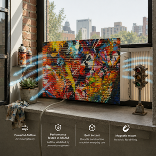 Pretty AC Graffiti decorative air conditioner cover installed on window [pretty:graffiti]