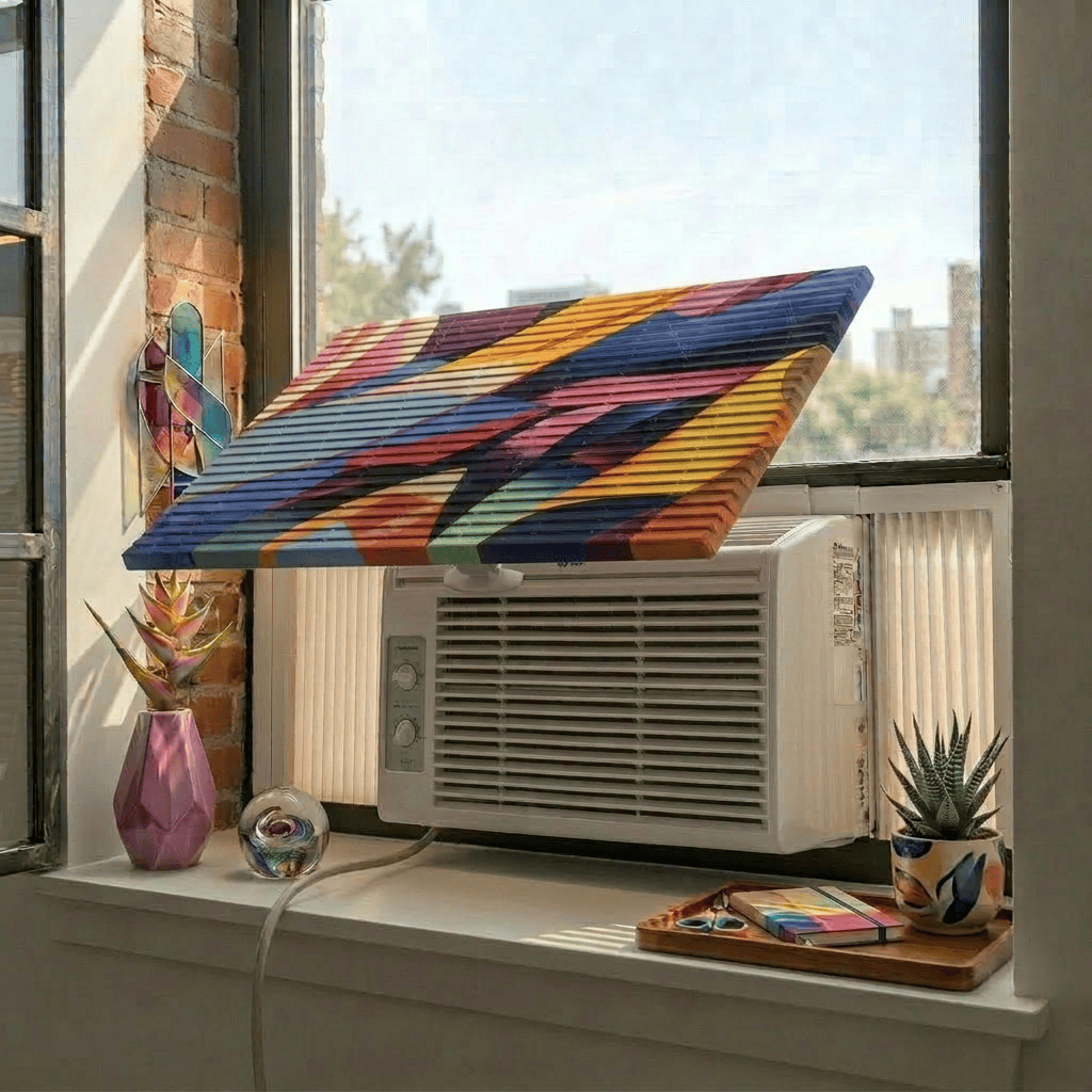 Pretty AC Kaleidoscope  decorative air conditioner cover installed on window [pretty:kaleidoscope]