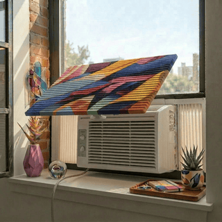 Pretty AC Kaleidoscope  decorative air conditioner cover installed on window [pretty:kaleidoscope]