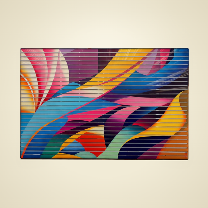 Pretty AC Kaleidoscope decorative air conditioner cover installed on window [pretty:kaleidoscope]
